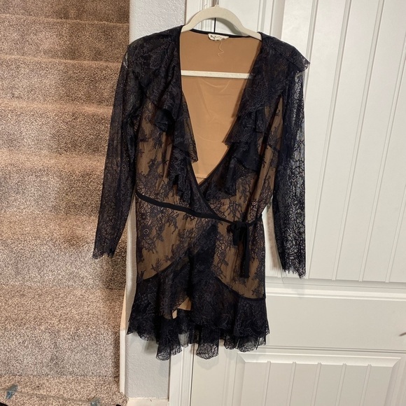 For Love & Lemons Daphne Lace Mini dress in Black/Nude - Picture 8 of 10